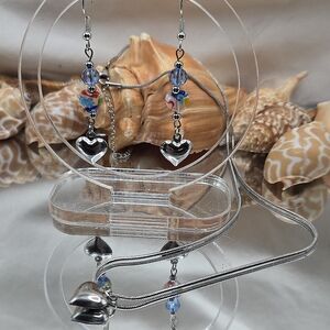 Silver Heart Pendant Necklace and Earrings Set